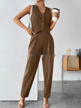 Load image into Gallery viewer, Women’s Coffee Sleeveless Pleated Jumpsuit
