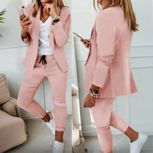 Load image into Gallery viewer, Women’s Notch-Lapel Blazer &amp; Drawstring Pants Suit Set
