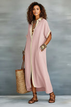 Load image into Gallery viewer, Color-Block Shirt Maxi Dress – Women's Loose Button-Front Long Dress with Contrast Collar
