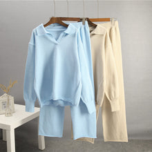 Load image into Gallery viewer, Solid Color Lapel Sweater Set for Women
