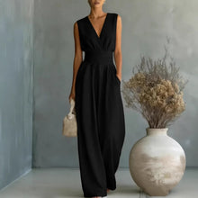 Load image into Gallery viewer, Women's Elegant V-Neck Sleeveless Jumpsuit – Waist-Cinching Straight Leg
