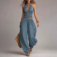 Load image into Gallery viewer, Women's Sleeveless Backless Halter Top &amp; Wide-Leg Pants Set
