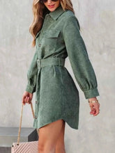 Load image into Gallery viewer, Stylish Button Front Belt Long Sleeve : Corduroy Dress
