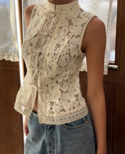 Load image into Gallery viewer, Lace Crochet Stand Collar Slim-Fit Sleeveless Top – 3 Colors, S–L
