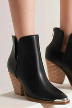Load image into Gallery viewer, Beast Fashion Pointed : Metal-Tip Toe Block Heel Ankle Boots
