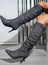 Load image into Gallery viewer, Denim Point Toe : Stiletto Boots
