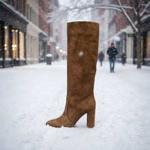 Load image into Gallery viewer, Women’s Suede High Heel Boots | Pleated Thick Heel Pointed Toe
