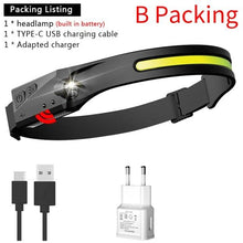 Load image into Gallery viewer, Adjustable Rechargeable LED Induction USB Headlamp  Lightweight Head Lamp Head Torch 5 Lighting Modes Flashlight   For Camping Hiking Running Outdoor Adults Kids
