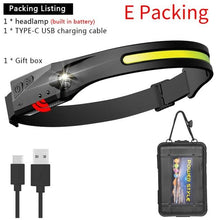 Load image into Gallery viewer, Adjustable Rechargeable LED Induction USB Headlamp  Lightweight Head Lamp Head Torch 5 Lighting Modes Flashlight   For Camping Hiking Running Outdoor Adults Kids
