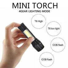 Load image into Gallery viewer, Adjustable Rechargeable LED USB Portable Focus Light Zoomable LED Tactical Flashlight High Lumens Zoomable Waterproof Flashlight Mini Torch For Camping Hiking
