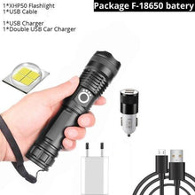 Load image into Gallery viewer, Adjustable Rechargeable Powerful Zoomable LED USB Flashlights High Lumens Powerful Tactical  Waterproof Super Bright  Flashlights Best For Camping Outdoor Hiking Running Riding

