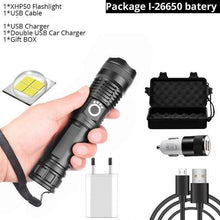 Load image into Gallery viewer, Adjustable Rechargeable Powerful Zoomable LED USB Flashlights High Lumens Powerful Tactical  Waterproof Super Bright  Flashlights Best For Camping Outdoor Hiking Running Riding
