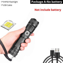 Load image into Gallery viewer, Adjustable Rechargeable Powerful Zoomable LED USB Flashlights High Lumens Powerful Tactical  Waterproof Super Bright  Flashlights Best For Camping Outdoor Hiking Running Riding
