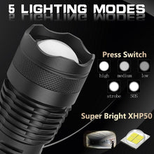 Load image into Gallery viewer, Adjustable Rechargeable Tactical Flashlight USB LED  Super Bright Zoomable IPX65 Waterproof Portable Torchlight Flash Lamp USB Charging For Hiking Camping Running Fishing
