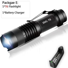 Load image into Gallery viewer, Adjustable Rechargeable Water Resistant Super Bright Mini Handheld Flashlights LED Zoomable Flashlight For Camping Fishing  Bicycle Light Kids Indoor Outdoor Hiking
