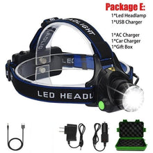 Load image into Gallery viewer, Adjustable Rechargeable Waterproof Brightest Zoomable LED Lightweight Hands Free Headlamp High Power For Adult Hunting Camping Running Hiking Riding Fishing Rechargeable T6 Chip Headlight
