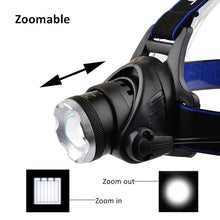 Load image into Gallery viewer, Adjustable Rechargeable Waterproof Brightest Zoomable LED Lightweight Hands Free Headlamp High Power For Adult Hunting Camping Running Hiking Riding Fishing Rechargeable T6 Chip Headlight
