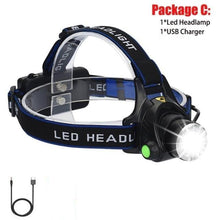 Load image into Gallery viewer, Adjustable Rechargeable Waterproof Brightest Zoomable LED Lightweight Hands Free Headlamp High Power For Adult Hunting Camping Running Hiking Riding Fishing Rechargeable T6 Chip Headlight
