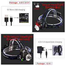 Load image into Gallery viewer, Adjustable USB Rechargeable IR Sensor Super Bright Headlight Battery For Long Working Time LED Headlamp Fishing  Waterproof Head Light Lamp Perfect For Running  Camping
