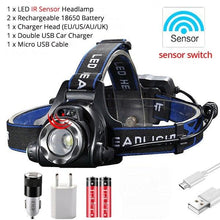 Load image into Gallery viewer, Adjustable USB Rechargeable IR Sensor Super Bright Headlight Battery For Long Working Time LED Headlamp Fishing  Waterproof Head Light Lamp Perfect For Running  Camping
