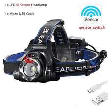 Load image into Gallery viewer, Adjustable USB Rechargeable IR Sensor Super Bright Headlight Battery For Long Working Time LED Headlamp Fishing  Waterproof Head Light Lamp Perfect For Running  Camping
