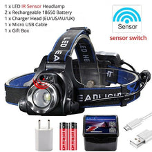 Load image into Gallery viewer, Adjustable USB Rechargeable IR Sensor Super Bright Headlight Battery For Long Working Time LED Headlamp Fishing  Waterproof Head Light Lamp Perfect For Running  Camping
