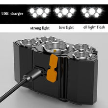 Load image into Gallery viewer, Adjustable USB Rechargeable Torch Lamp Built-in Battery 5 Led Strong Headlight Waterproof  Rechargeable Super Bright Head-Mounted Flashlight For Outdoor Night Camping
