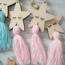 Load image into Gallery viewer, Adorable Sleepy Eye Eyelash Kids Room Decoration Crafts Wood  Wall Hanging Stars Decorative Beads Tassel Photography Props Gift For Kids Bedroom Decor Makeup Sticker For Girls Room Wall Art
