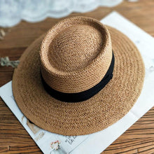 Load image into Gallery viewer, Adult Summer Straw Hat Fashion Casual Beach Fedora Hat Wide Brim Straw Hat Luxury Fedora Summer Packable Sun Hat Lightweight Women Beach Sun Hat Breathable Sun Hats For Women 56-58cm
