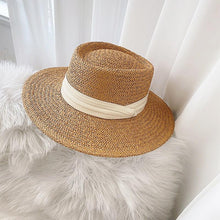 Load image into Gallery viewer, Adult Summer Straw Hat Fashion Casual Beach Fedora Hat Wide Brim Straw Hat Luxury Fedora Summer Packable Sun Hat Lightweight Women Beach Sun Hat Breathable Sun Hats For Women 56-58cm
