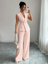 Load image into Gallery viewer, Women's Peplum Sleeveless Blazer &amp; Wide-Leg Pants Two-Piece Set
