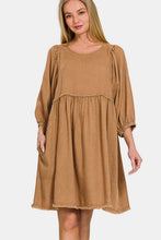 Load image into Gallery viewer, Washed Linen Pleated Puff Sleeve Babydoll Dress – Linen Babydoll Dress, Puff Sleeve Dress, Pleated Babydoll Dress, Casual Babydoll Dress, Elegant Puff Sleeve Dress, Comfortable Linen Dress, Warm Weather Dress
