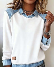 Load image into Gallery viewer, Denim Collar Patchwork Pullover Knitwear Top – Women’s Street Style
