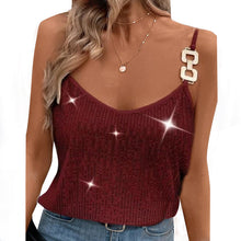 Load image into Gallery viewer, Sequin V-Neck Camisole – Rhinestone Strap Sparkly Top
