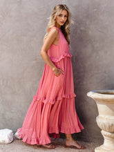 Load image into Gallery viewer, Romantic Ruffled Sleeveless Tiered Maxi Dress with Pockets Elegant &amp; Chic Statement Beautiful Design Dress
