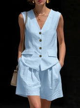 Load image into Gallery viewer, Women’s Cotton Linen Sleeveless Vest Top and Shorts Set
