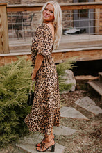 Load image into Gallery viewer, Brown Leopard Print Puff Sleeve Ricrac Maxi Dress
