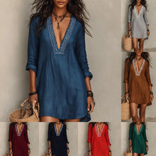 Load image into Gallery viewer, V-Neck Short-Sleeve Pleated Solid-Color Maxi Dress | 7 Colors
