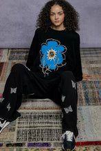 Load image into Gallery viewer, POL Floral Pattern Round Neck Sweater with Exposed Stitching
