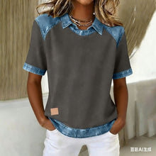 Load image into Gallery viewer, Patchwork Knitted Shirt Short-Sleeve Lapel Button-Up Shirt For Women
