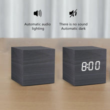 Load image into Gallery viewer, Alarm Clock LED Wooden Watch Digital Alarm Clock with Wooden Electronic LED Time Display 3 Alarm Settings Humidity &amp; Temperature Detect Wood Made Electric Clocks Table Voice Control Digital Wood USB/AAA Powered Electronic Desktop Clocks
