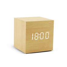 Load image into Gallery viewer, Alarm Clock LED Wooden Watch Digital Alarm Clock with Wooden Electronic LED Time Display 3 Alarm Settings Humidity &amp; Temperature Detect Wood Made Electric Clocks Table Voice Control Digital Wood USB/AAA Powered Electronic Desktop Clocks
