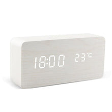 Load image into Gallery viewer, Alarm Clock LED Wooden Watch Digital Alarm Clock with Wooden Electronic LED Time Display 3 Alarm Settings Humidity &amp; Temperature Detect Wood Made Electric Clocks Table Voice Control Digital Wood USB/AAA Powered Electronic Desktop Clocks

