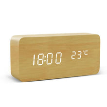 Load image into Gallery viewer, Alarm Clock LED Wooden Watch Digital Alarm Clock with Wooden Electronic LED Time Display 3 Alarm Settings Humidity &amp; Temperature Detect Wood Made Electric Clocks Table Voice Control Digital Wood USB/AAA Powered Electronic Desktop Clocks
