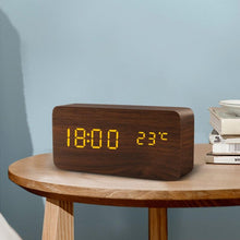 Load image into Gallery viewer, Alarm Clock LED Wooden Watch Digital Alarm Clock with Wooden Electronic LED Time Display 3 Alarm Settings Humidity &amp; Temperature Detect Wood Made Electric Clocks Table Voice Control Digital Wood USB/AAA Powered Electronic Desktop Clocks
