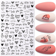 Load image into Gallery viewer, Alphabet Love Shaped  Pattern 3D Nail Stickers Slider Valentine Day Decals Foil For Love Nail Art Decoration Pop Art Nail Stickers Sexy Girl Designs Comics Water Transfer Decals Manicure Lips Nail Art Decorations Slider Nail Art Stickers
