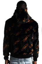 Load image into Gallery viewer, Jeff Black Reversible Faux Fur Bomber Jacket with Amillion typo pattern
