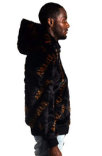 Load image into Gallery viewer, Jeff Black Reversible Faux Fur Bomber Jacket with Amillion typo pattern
