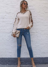 Load image into Gallery viewer, Leopard Panel Waffle Knit V Neck Sweater
