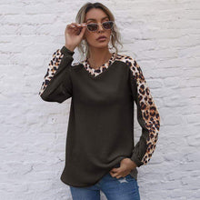 Load image into Gallery viewer, Leopard Panel Waffle Knit V Neck Sweater
